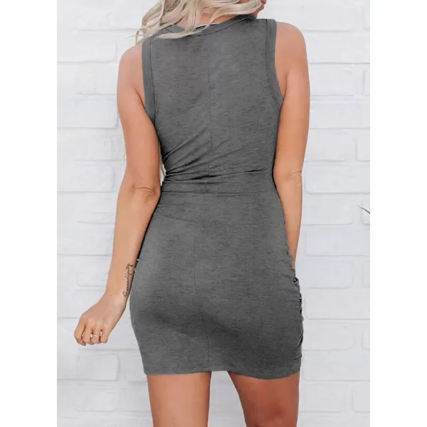 imageBTFBM Women 2023 Summer Sleeveless Casual Crewneck Bodycon Tank Dress Cutout Twist Slim Wrap Club Party Evening DressesDark Grey