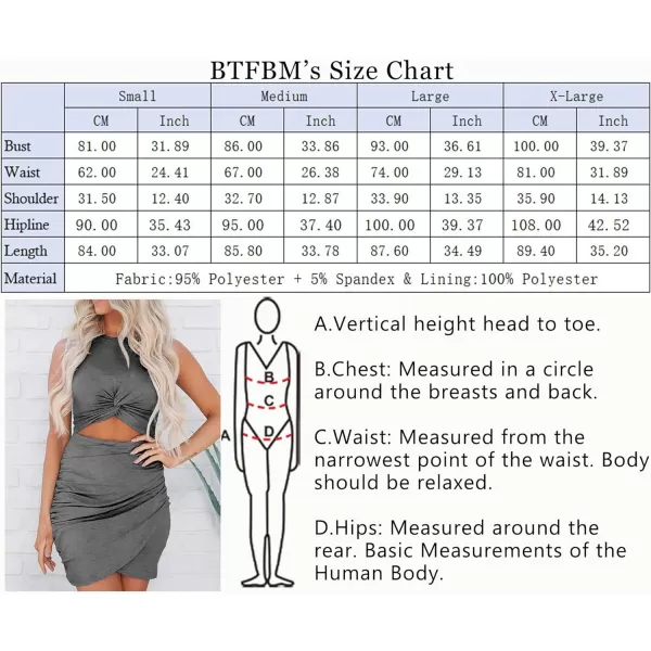 imageBTFBM Women 2023 Summer Sleeveless Casual Crewneck Bodycon Tank Dress Cutout Twist Slim Wrap Club Party Evening DressesDark Grey