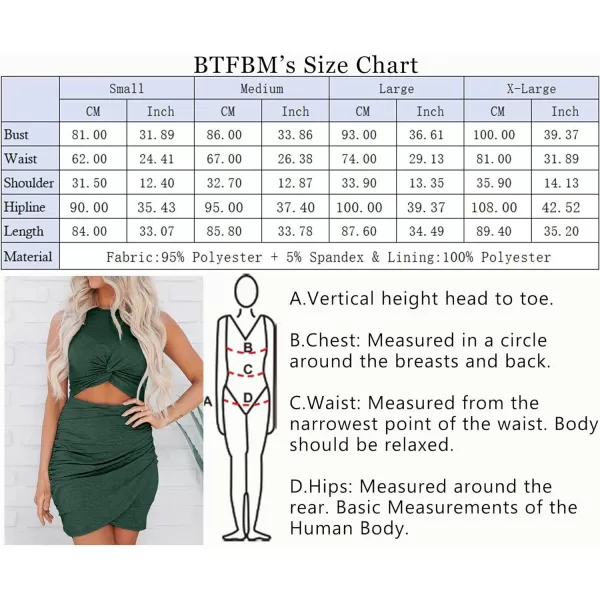 imageBTFBM Women 2023 Summer Sleeveless Casual Crewneck Bodycon Tank Dress Cutout Twist Slim Wrap Club Party Evening DressesGreen