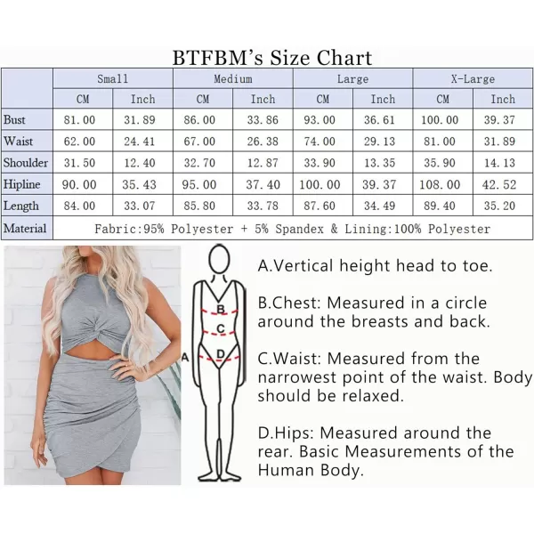 imageBTFBM Women 2023 Summer Sleeveless Casual Crewneck Bodycon Tank Dress Cutout Twist Slim Wrap Club Party Evening DressesGrey