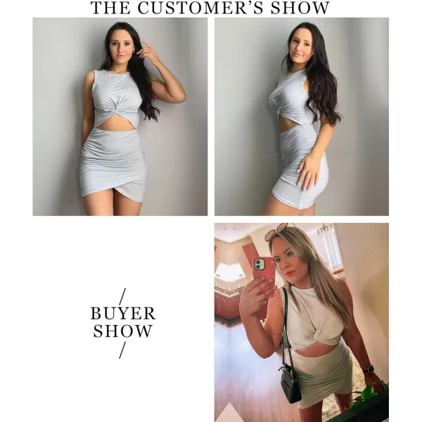 imageBTFBM Women 2023 Summer Sleeveless Casual Crewneck Bodycon Tank Dress Cutout Twist Slim Wrap Club Party Evening DressesGrey