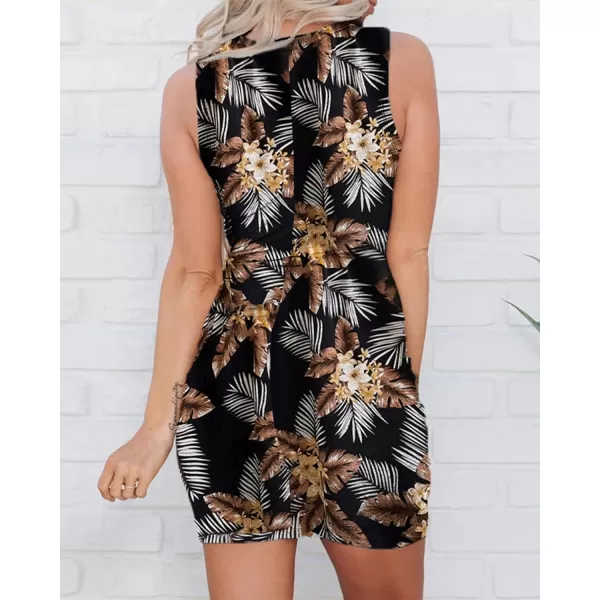 imageBTFBM Women 2023 Summer Sleeveless Casual Crewneck Bodycon Tank Dress Cutout Twist Slim Wrap Club Party Evening DressesLeaf Print Black