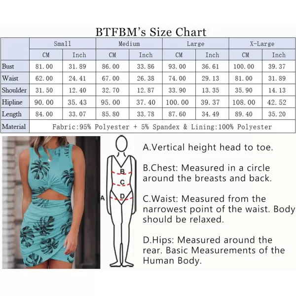 imageBTFBM Women 2023 Summer Sleeveless Casual Crewneck Bodycon Tank Dress Cutout Twist Slim Wrap Club Party Evening DressesLeaf Print Green