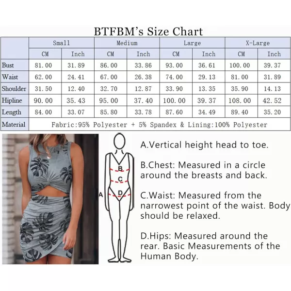 imageBTFBM Women 2023 Summer Sleeveless Casual Crewneck Bodycon Tank Dress Cutout Twist Slim Wrap Club Party Evening DressesLeaf Print Grey