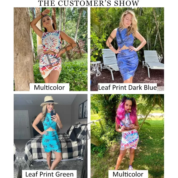 imageBTFBM Women 2023 Summer Sleeveless Casual Crewneck Bodycon Tank Dress Cutout Twist Slim Wrap Club Party Evening DressesLeaf Print Wine Red