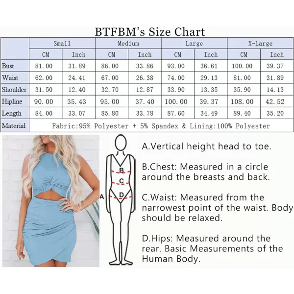 imageBTFBM Women 2023 Summer Sleeveless Casual Crewneck Bodycon Tank Dress Cutout Twist Slim Wrap Club Party Evening DressesLight Blue