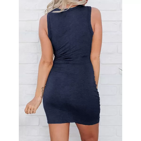 imageBTFBM Women 2023 Summer Sleeveless Casual Crewneck Bodycon Tank Dress Cutout Twist Slim Wrap Club Party Evening DressesNavy