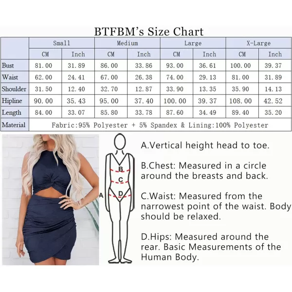 imageBTFBM Women 2023 Summer Sleeveless Casual Crewneck Bodycon Tank Dress Cutout Twist Slim Wrap Club Party Evening DressesNavy