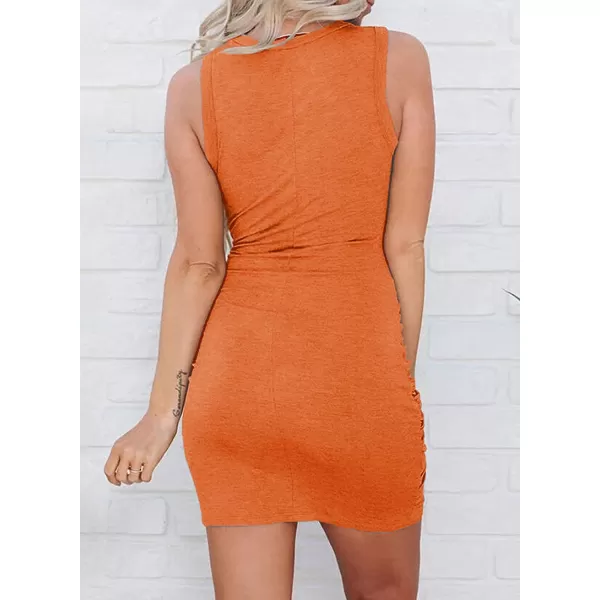 imageBTFBM Women 2023 Summer Sleeveless Casual Crewneck Bodycon Tank Dress Cutout Twist Slim Wrap Club Party Evening DressesOrange