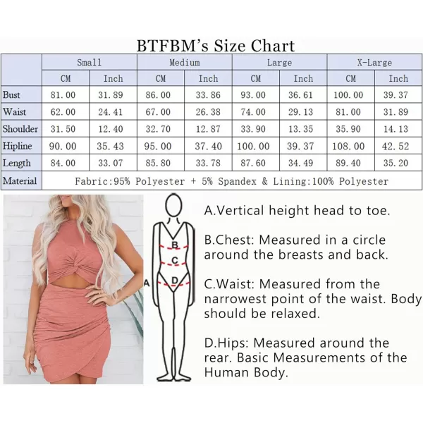 imageBTFBM Women 2023 Summer Sleeveless Casual Crewneck Bodycon Tank Dress Cutout Twist Slim Wrap Club Party Evening DressesPink