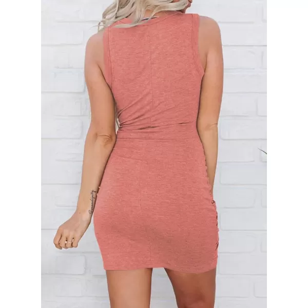 imageBTFBM Women 2023 Summer Sleeveless Casual Crewneck Bodycon Tank Dress Cutout Twist Slim Wrap Club Party Evening DressesPink