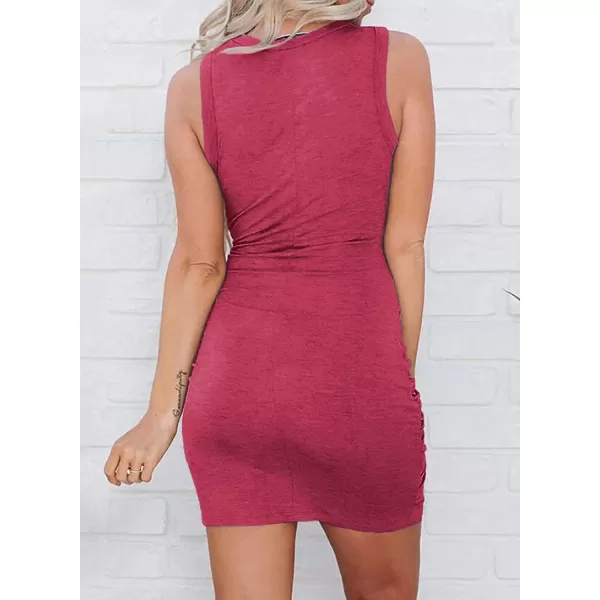 imageBTFBM Women 2023 Summer Sleeveless Casual Crewneck Bodycon Tank Dress Cutout Twist Slim Wrap Club Party Evening DressesRose Red
