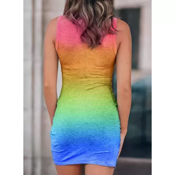 imageBTFBM Women 2023 Summer Sleeveless Casual Crewneck Bodycon Tank Dress Cutout Twist Slim Wrap Club Party Evening DressesTie Dye Pink Blue