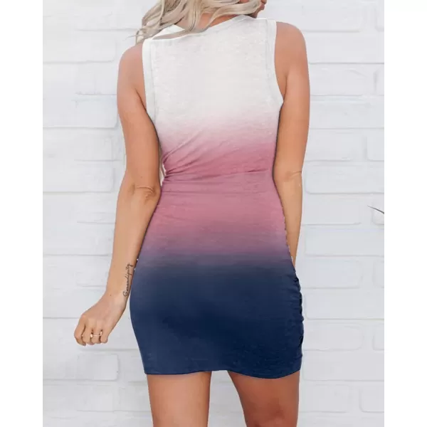 imageBTFBM Women 2023 Summer Sleeveless Casual Crewneck Bodycon Tank Dress Cutout Twist Slim Wrap Club Party Evening DressesTie Dye Pink White