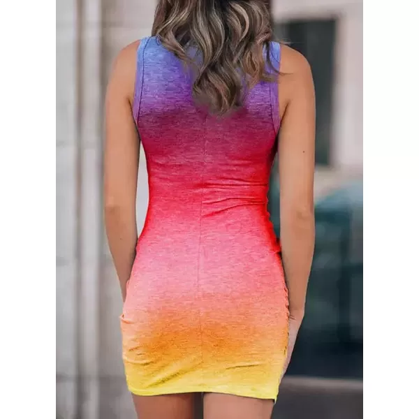 imageBTFBM Women 2023 Summer Sleeveless Casual Crewneck Bodycon Tank Dress Cutout Twist Slim Wrap Club Party Evening DressesTie Dye Purple Yellow