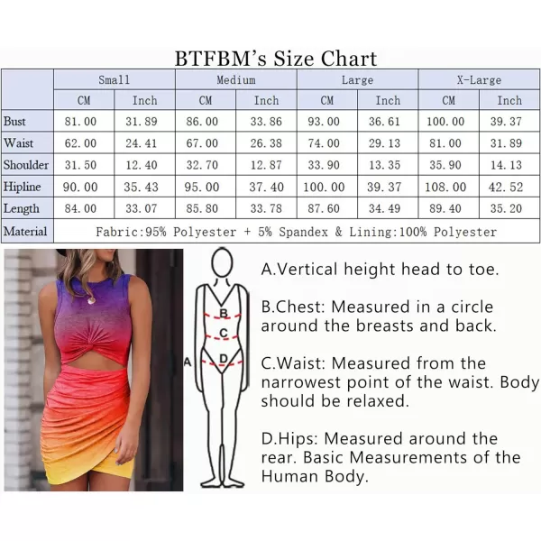 imageBTFBM Women 2023 Summer Sleeveless Casual Crewneck Bodycon Tank Dress Cutout Twist Slim Wrap Club Party Evening DressesTie Dye Purple Yellow