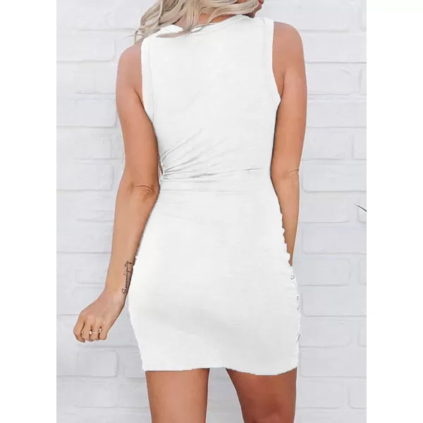 imageBTFBM Women 2023 Summer Sleeveless Casual Crewneck Bodycon Tank Dress Cutout Twist Slim Wrap Club Party Evening DressesWhite