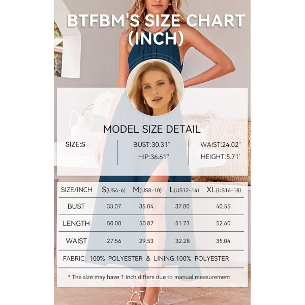 imageBTFBM Women 2023 Summer Sleeveless Cutout Halter Maxi Dress Backless Boho Casual Beach Party Cocktail Slit Sun DressesSolid Dark Blue