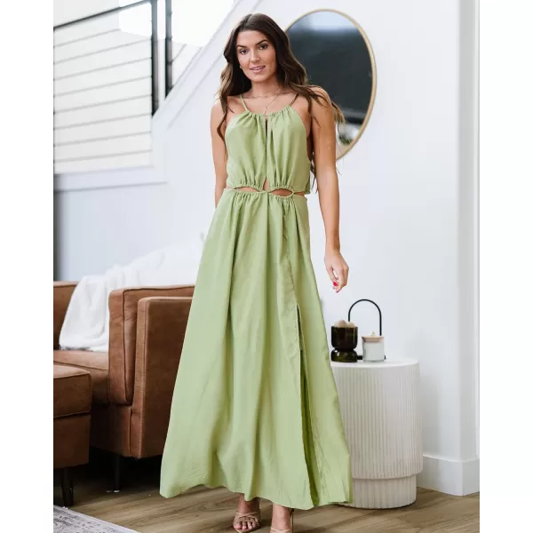 imageBTFBM Women 2023 Summer Sleeveless Cutout Halter Maxi Dress Backless Boho Casual Beach Party Cocktail Slit Sun DressesSolid Green