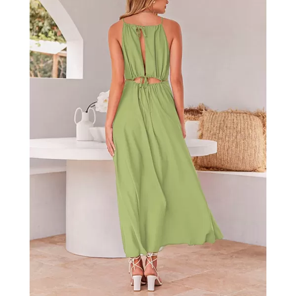 imageBTFBM Women 2023 Summer Sleeveless Cutout Halter Maxi Dress Backless Boho Casual Beach Party Cocktail Slit Sun DressesSolid Green