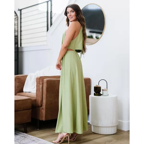 imageBTFBM Women 2023 Summer Sleeveless Cutout Halter Maxi Dress Backless Boho Casual Beach Party Cocktail Slit Sun DressesSolid Green
