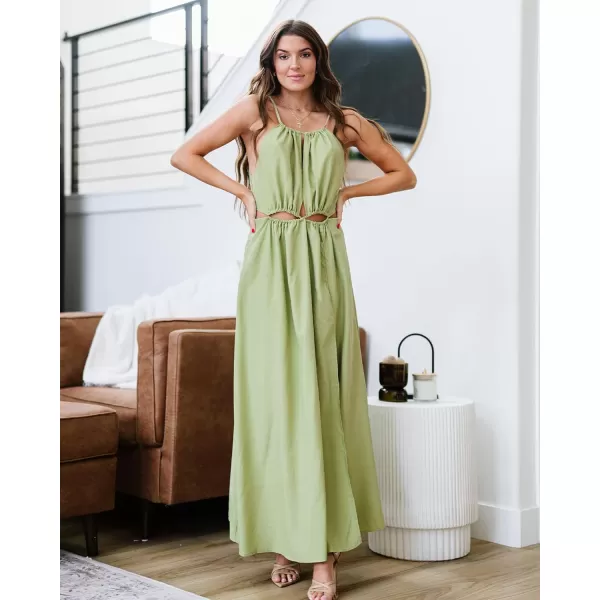 imageBTFBM Women 2023 Summer Sleeveless Cutout Halter Maxi Dress Backless Boho Casual Beach Party Cocktail Slit Sun DressesSolid Green