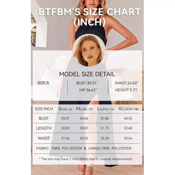 imageBTFBM Women 2023 Summer Sleeveless Cutout Halter Maxi Dress Backless Boho Casual Beach Party Cocktail Slit Sun DressesSolid Navy