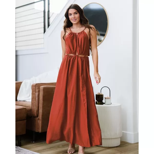 imageBTFBM Women 2023 Summer Sleeveless Cutout Halter Maxi Dress Backless Boho Casual Beach Party Cocktail Slit Sun DressesSolid Orange Red