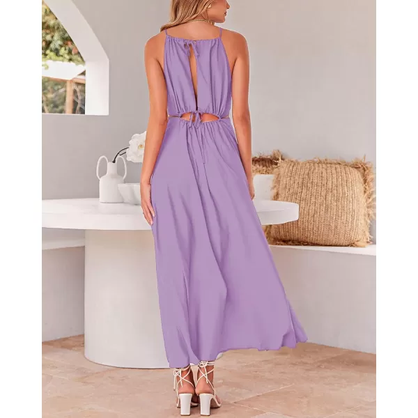 imageBTFBM Women 2023 Summer Sleeveless Cutout Halter Maxi Dress Backless Boho Casual Beach Party Cocktail Slit Sun DressesSolid Purple