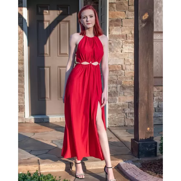 imageBTFBM Women 2023 Summer Sleeveless Cutout Halter Maxi Dress Backless Boho Casual Beach Party Cocktail Slit Sun DressesSolid Red