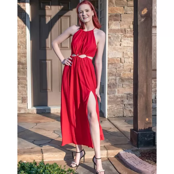 imageBTFBM Women 2023 Summer Sleeveless Cutout Halter Maxi Dress Backless Boho Casual Beach Party Cocktail Slit Sun DressesSolid Red