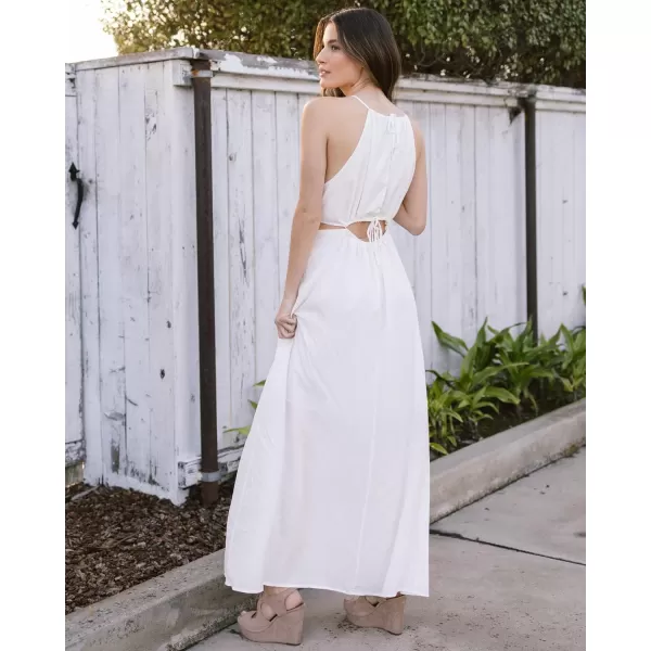 imageBTFBM Women 2023 Summer Sleeveless Cutout Halter Maxi Dress Backless Boho Casual Beach Party Cocktail Slit Sun DressesSolid White