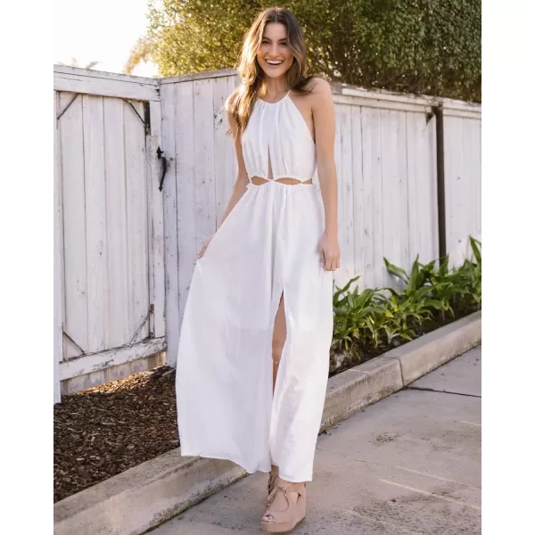 imageBTFBM Women 2023 Summer Sleeveless Cutout Halter Maxi Dress Backless Boho Casual Beach Party Cocktail Slit Sun DressesSolid White