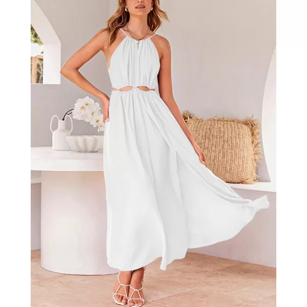 imageBTFBM Women 2023 Summer Sleeveless Cutout Halter Maxi Dress Backless Boho Casual Beach Party Cocktail Slit Sun DressesSolid White