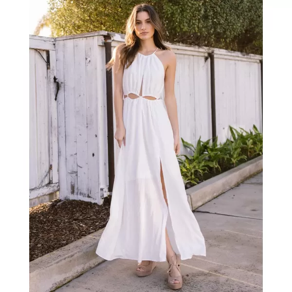 imageBTFBM Women 2023 Summer Sleeveless Cutout Halter Maxi Dress Backless Boho Casual Beach Party Cocktail Slit Sun DressesSolid White