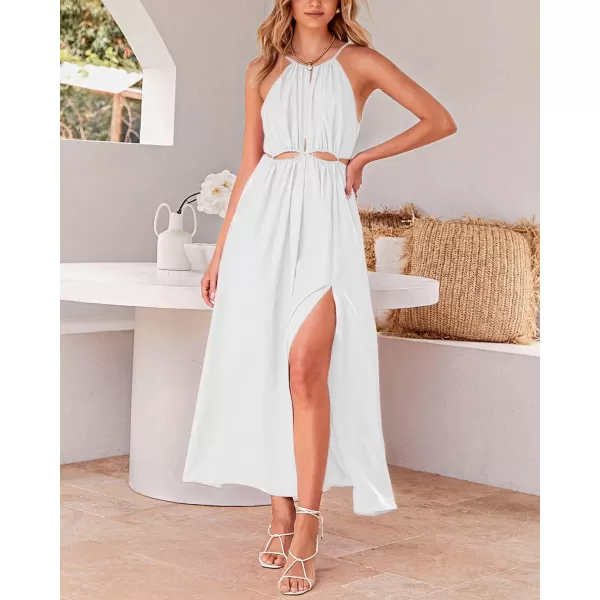 imageBTFBM Women 2023 Summer Sleeveless Cutout Halter Maxi Dress Backless Boho Casual Beach Party Cocktail Slit Sun DressesSolid White