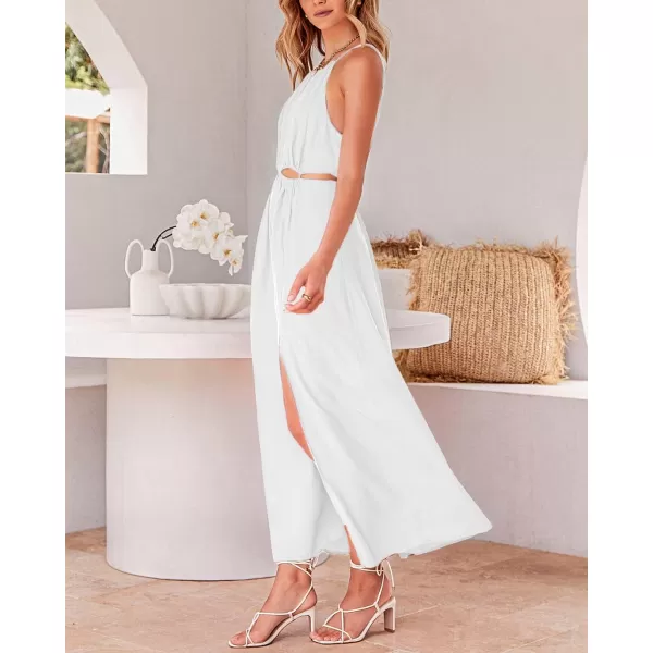 imageBTFBM Women 2023 Summer Sleeveless Cutout Halter Maxi Dress Backless Boho Casual Beach Party Cocktail Slit Sun DressesSolid White