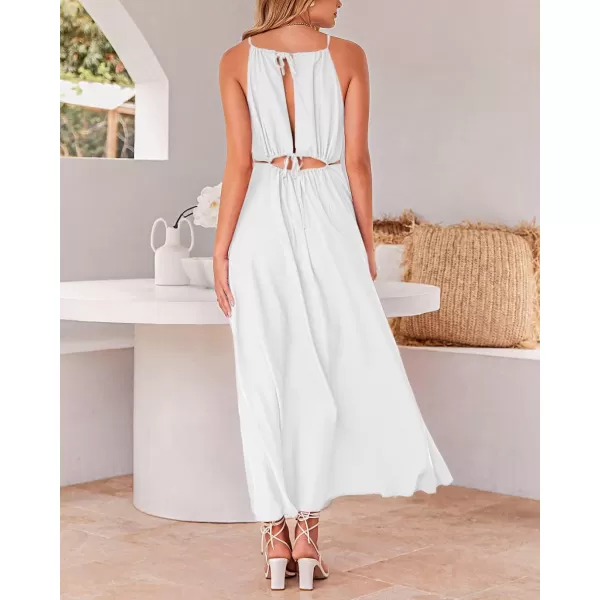 imageBTFBM Women 2023 Summer Sleeveless Cutout Halter Maxi Dress Backless Boho Casual Beach Party Cocktail Slit Sun DressesSolid White