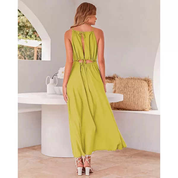 imageBTFBM Women 2023 Summer Sleeveless Cutout Halter Maxi Dress Backless Boho Casual Beach Party Cocktail Slit Sun DressesSolid Yellow