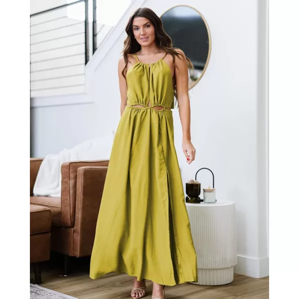 imageBTFBM Women 2023 Summer Sleeveless Cutout Halter Maxi Dress Backless Boho Casual Beach Party Cocktail Slit Sun DressesSolid Yellow