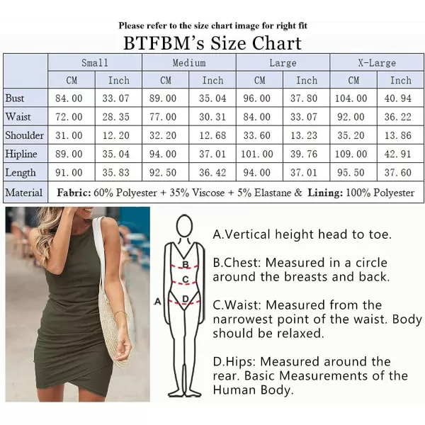 imageBTFBM Women 2023 Summer Sleeveless Tank Dresses Crew Neck Slim Fit Short Casual Ruched Bodycon Party Club Mini DressArmy Green