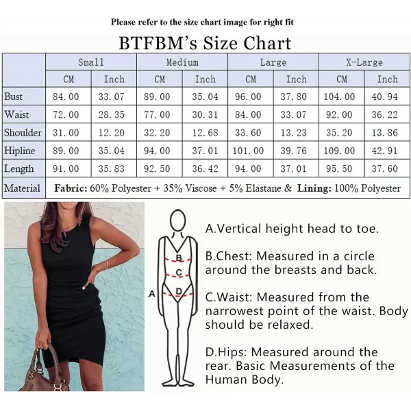 imageBTFBM Women 2023 Summer Sleeveless Tank Dresses Crew Neck Slim Fit Short Casual Ruched Bodycon Party Club Mini DressBlack