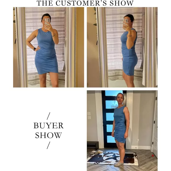 imageBTFBM Women 2023 Summer Sleeveless Tank Dresses Crew Neck Slim Fit Short Casual Ruched Bodycon Party Club Mini DressBlue