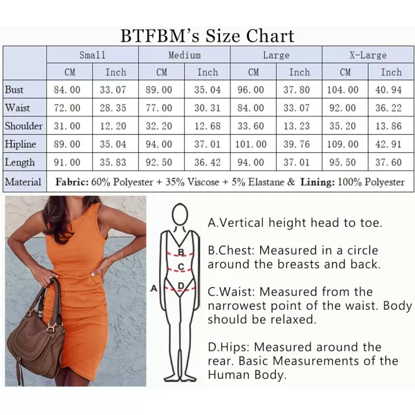 imageBTFBM Women 2023 Summer Sleeveless Tank Dresses Crew Neck Slim Fit Short Casual Ruched Bodycon Party Club Mini DressBright Orange