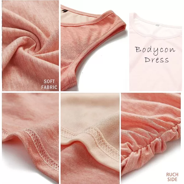 imageBTFBM Women 2023 Summer Sleeveless Tank Dresses Crew Neck Slim Fit Short Casual Ruched Bodycon Party Club Mini DressLight Pink