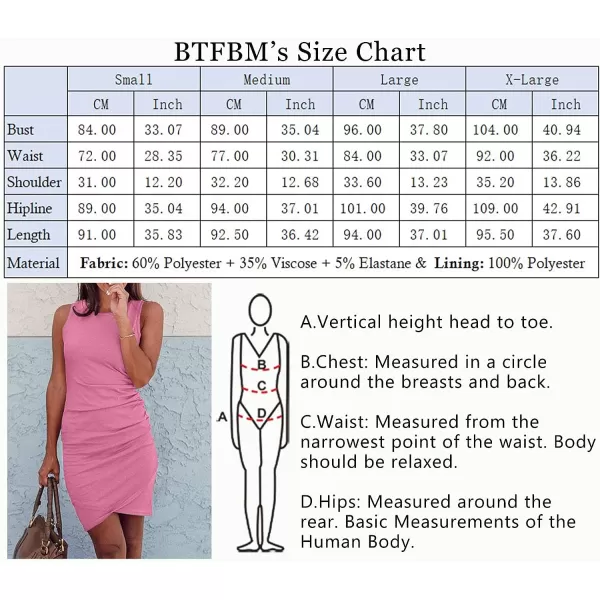 imageBTFBM Women 2023 Summer Sleeveless Tank Dresses Crew Neck Slim Fit Short Casual Ruched Bodycon Party Club Mini DressLight Pink
