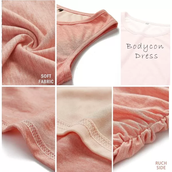 imageBTFBM Women 2023 Summer Sleeveless Tank Dresses Crew Neck Slim Fit Short Casual Ruched Bodycon Party Club Mini DressLight Yellow
