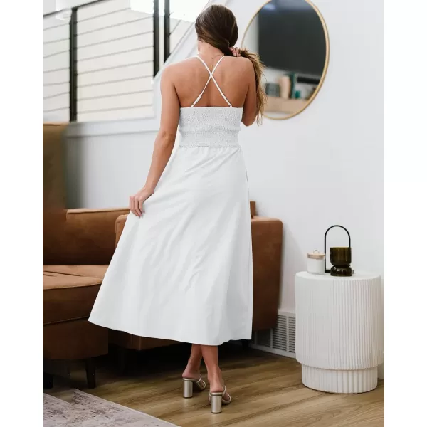 imageBTFBM Women 2023 Summer Spaghetti Strap Dress Sleeveless V Neck Cutout Slit Casual Beach Party Maxi Dresses with PocketsSolid White