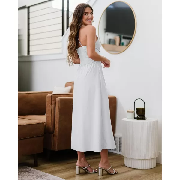 imageBTFBM Women 2023 Summer Spaghetti Strap Dress Sleeveless V Neck Cutout Slit Casual Beach Party Maxi Dresses with PocketsSolid White