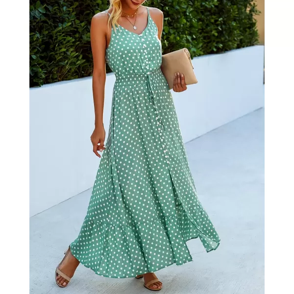 imageBTFBM Women 2023 Summer Spaghetti Strap V Neck Dress Polka Dot Floral Button Down Slit Sleeveless ALine Maxi DressesBTFBM Women 2023 Summer Spaghetti Strap V Neck Dress Polka Dot Floral Button Down Slit Sleeveless ALine Maxi Dresses